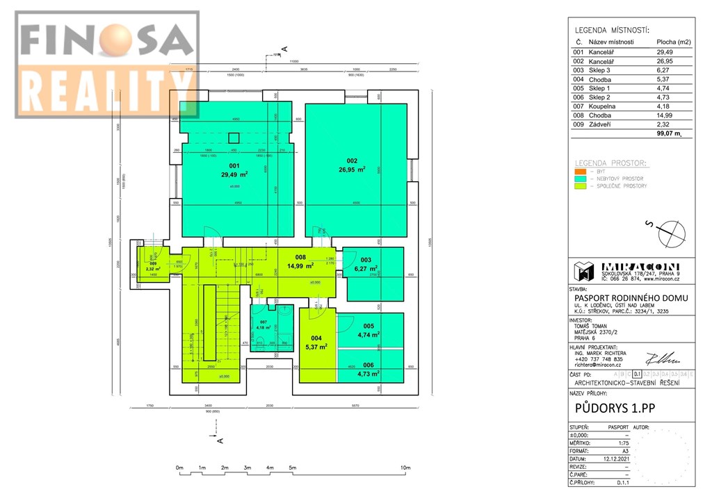 Prodej bytu 3+KK (105 m2) v 1. patře a nebytového prostoru (60 m2) ve zrekonstruovaném domě v Ústí nad Labem-Střekov, ul. K Loděnici